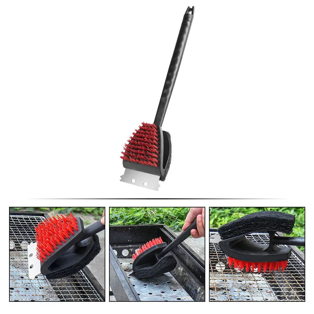 BBQ Grill Cleaning Brush with Steel Bristles and Scraper, Black, 46cm