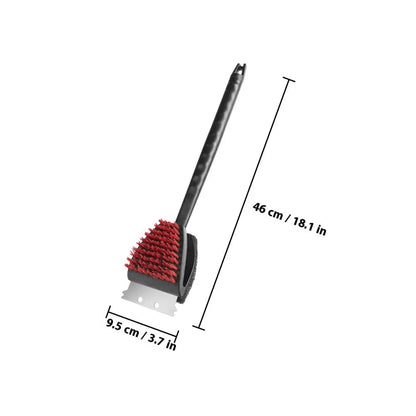BBQ Grill Cleaning Brush with Steel Bristles and Scraper, Black, 46cm