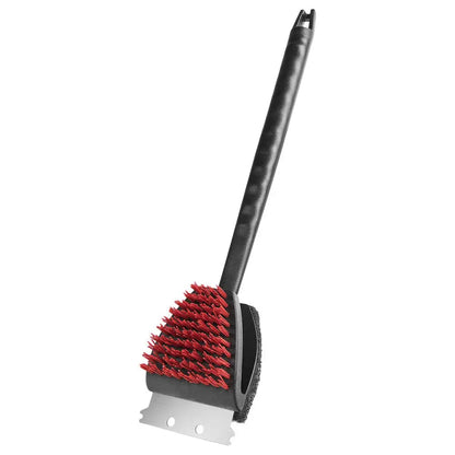 BBQ Grill Cleaning Brush with Steel Bristles and Scraper, Black, 46cm