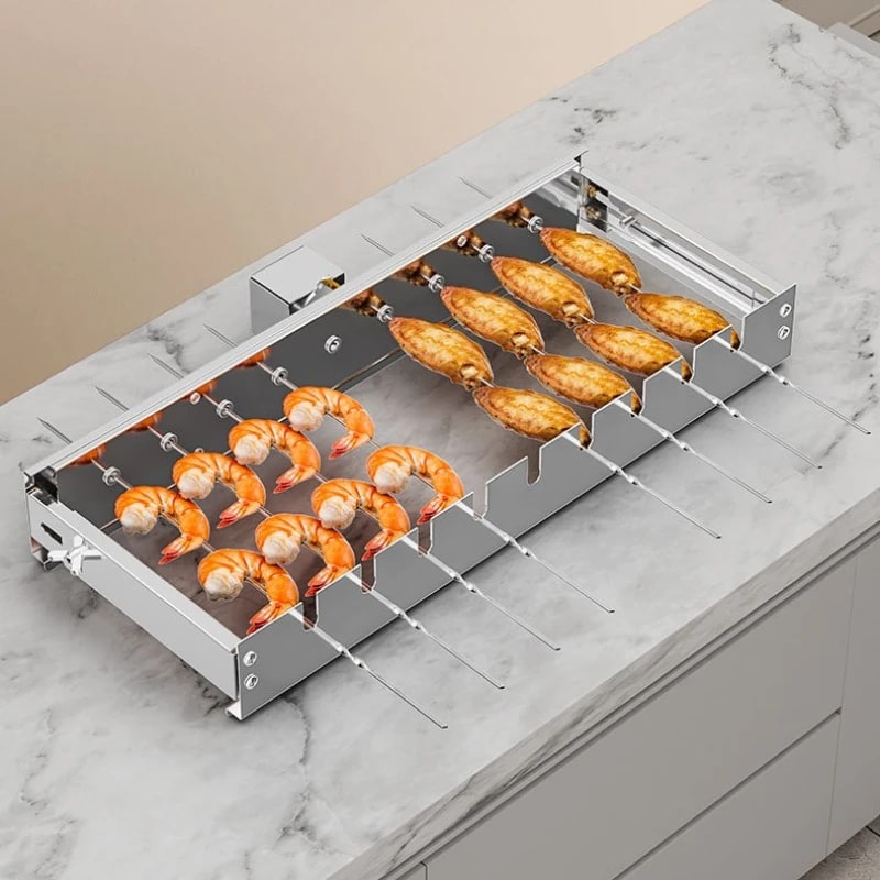 Automatic Metal BBQ Skewer Rack, 9 to 19 Hole Options