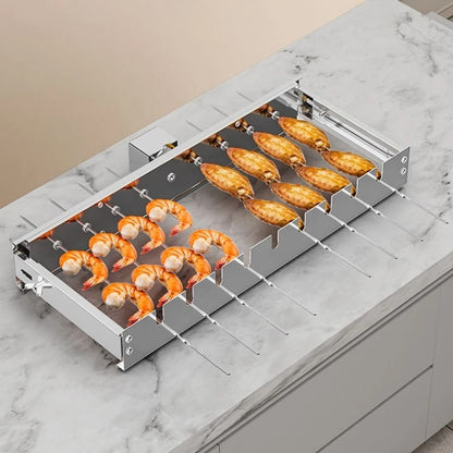 Automatic Metal BBQ Skewer Rack, 9 to 19 Hole Options