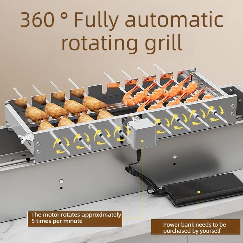Automatic Metal BBQ Skewer Rack, 9 to 19 Hole Options