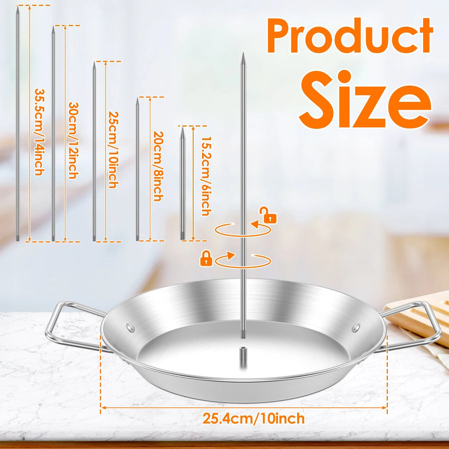 Vertical Metal BBQ Spit Skewer Stand, 25.4cm Base, 20/25/30cm Pole