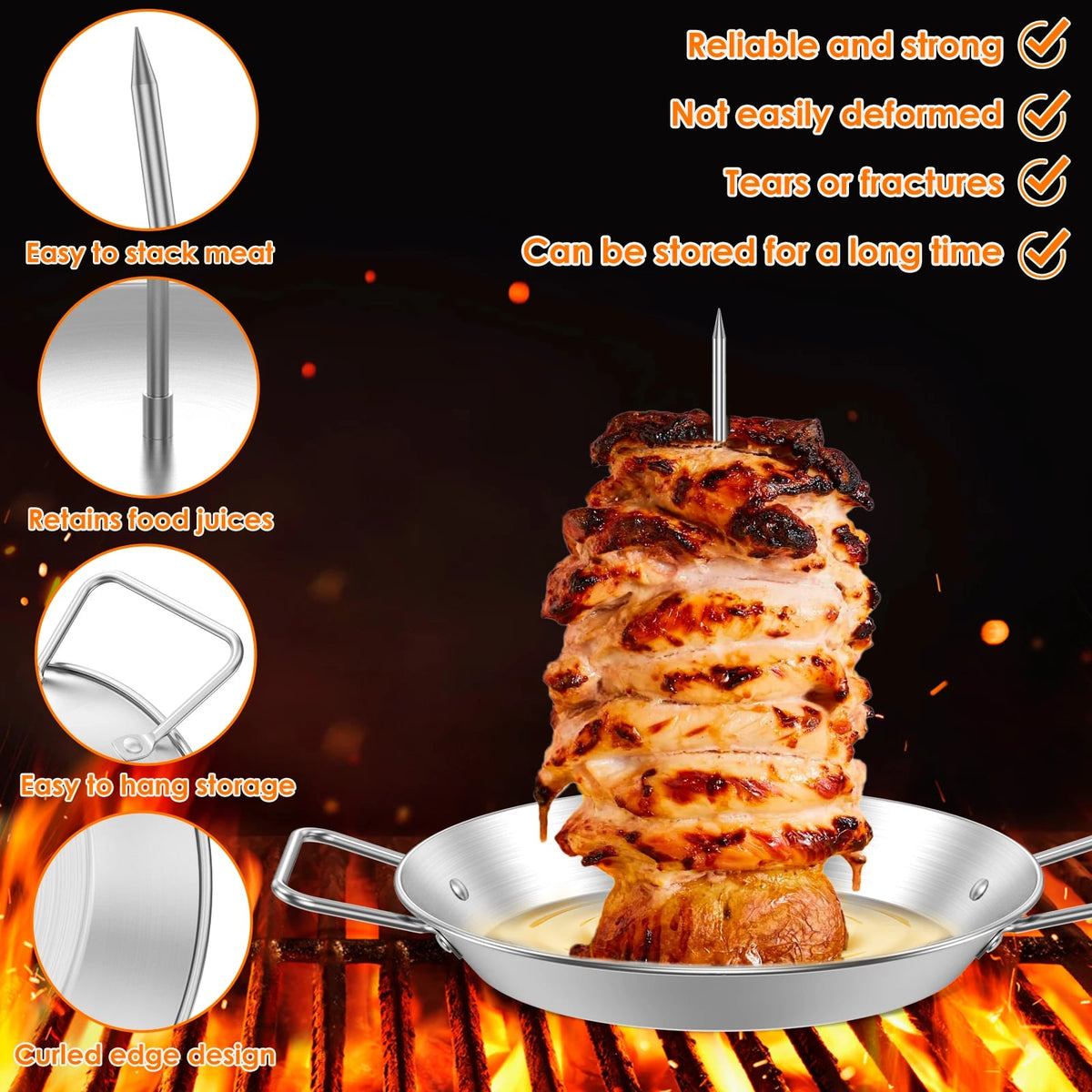 Vertical Metal BBQ Spit Skewer Stand, 25.4cm Base, 20/25/30cm Pole