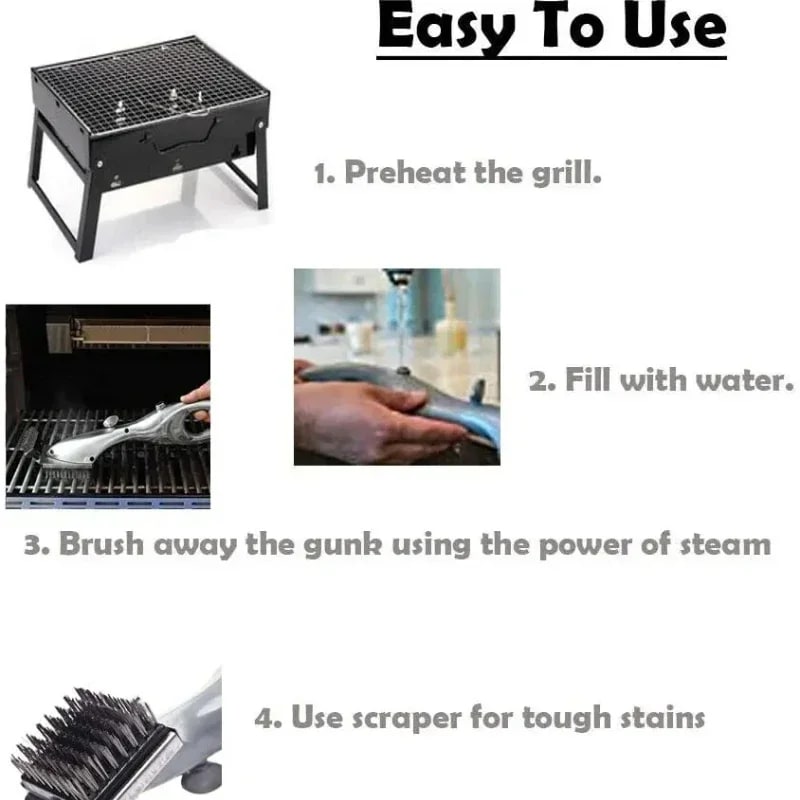BBQ Grill Steam Cleaning Brush with Water Spray, Multi-Brush Head, Chrome Plated