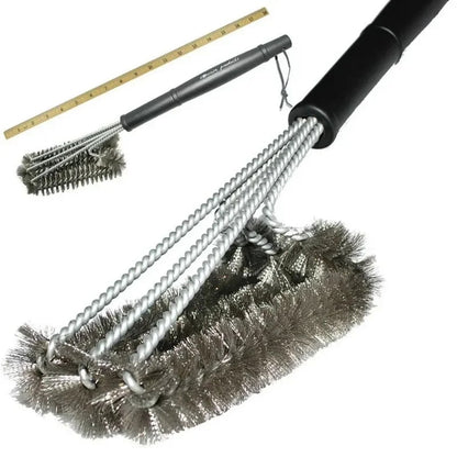 3-in-1 Stainless Steel BBQ Grill Cleaning Brush with 18-Inch Handle