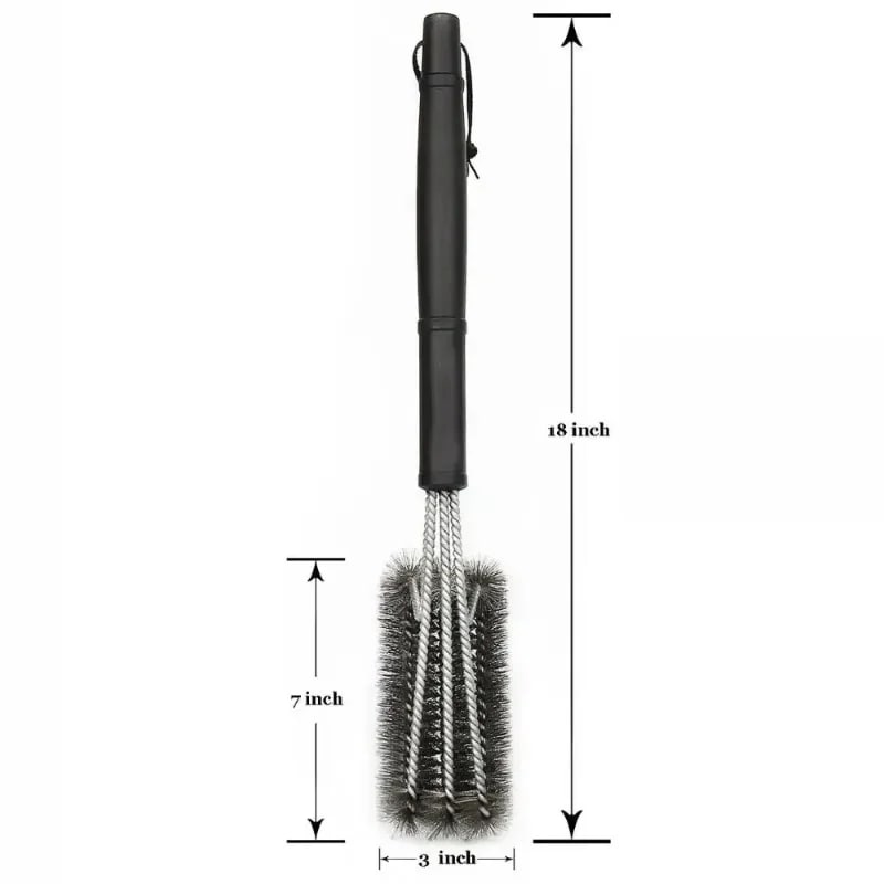 3-in-1 Stainless Steel BBQ Grill Cleaning Brush with 18-Inch Handle