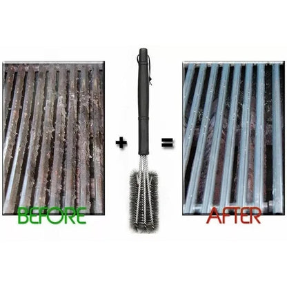 3-in-1 Stainless Steel BBQ Grill Cleaning Brush with 18-Inch Handle