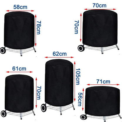 Round Black Outdoor Grill Cover, Waterproof Fabric BBQ Cover, 6 Sizes
