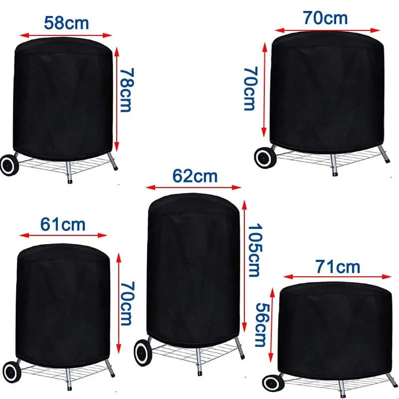 Round Black Outdoor Grill Cover, Waterproof Fabric BBQ Cover, 6 Sizes