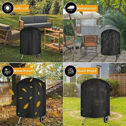 Round Black Outdoor Grill Cover, Waterproof Fabric BBQ Cover, 6 Sizes