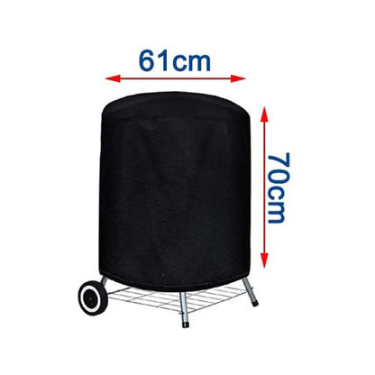 Round Black Outdoor Grill Cover, Waterproof Fabric BBQ Cover, 6 Sizes - 61x70cm 210D