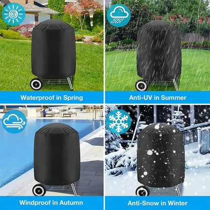 210D Round BBQ Cover, Waterproof Fabric Grill Cover, 5 Sizes