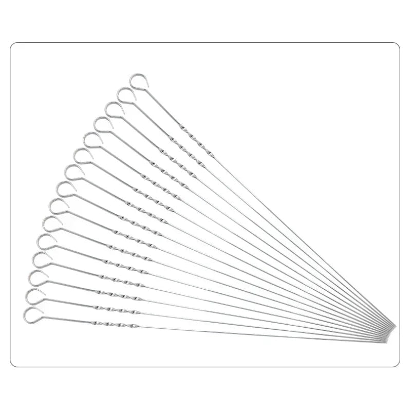 Stainless Steel BBQ Skewers, 10 Piece Set, 30cm to 38cm, Round or Flat