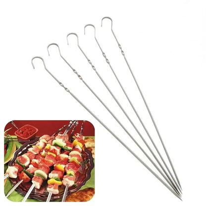 Stainless Steel BBQ Skewers, 10 Piece Set, 30cm to 38cm, Round or Flat