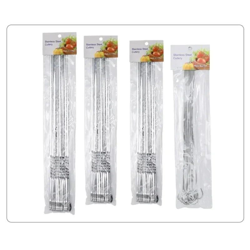 Stainless Steel BBQ Skewers, 10 Piece Set, 30cm to 38cm, Round or Flat