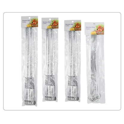 Stainless Steel BBQ Skewers, 10 Piece Set, 30cm to 38cm, Round or Flat