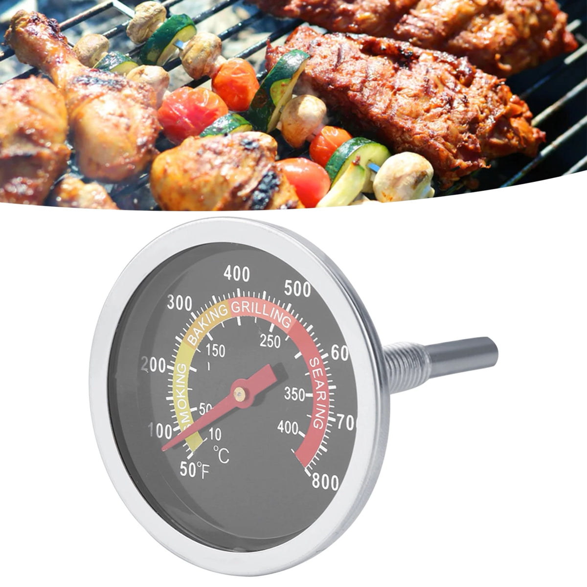 TOPINCN BBQ Thermometer Gauge, Stainless Steel, M10 Thread, 50-800°F