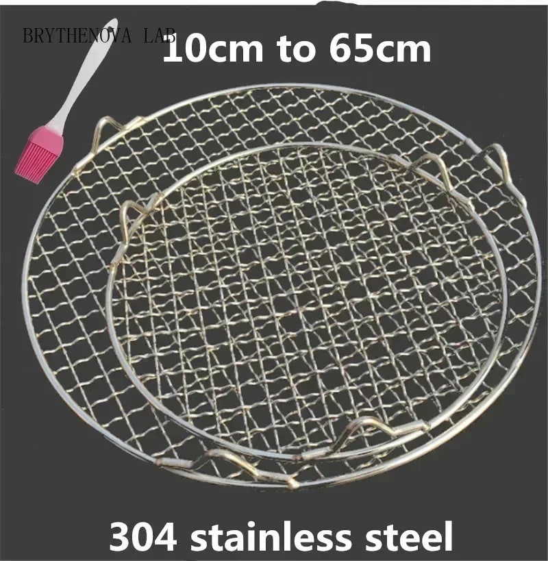 Round 304 Stainless Steel BBQ Mesh Grill Rack with Feet, 10-65cm