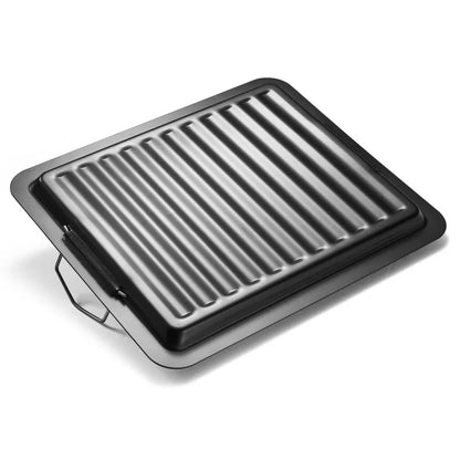 Non-Stick BBQ Grill Pan for Charcoal Cooking, Ridged Iron Griddle with Handles