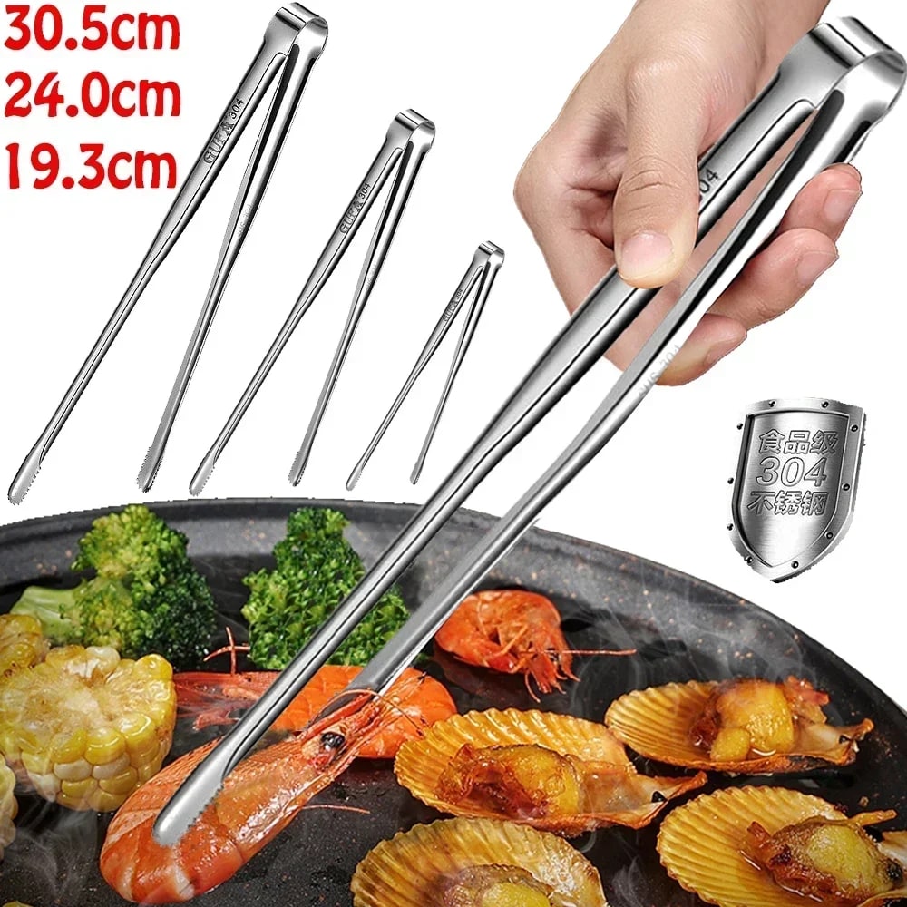 Stainless Steel BBQ Tongs, 304 Food Grade Barbecue Clip, 3 Sizes