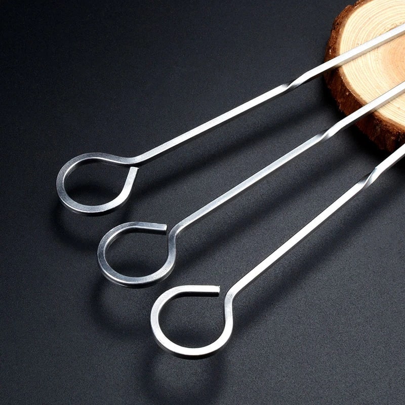 Steel BBQ Skewers 38cm / 15in, 10 Pack with Ring-Tip Handles
