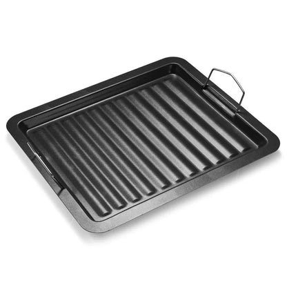 Non-Stick BBQ Grill Pan for Charcoal Cooking, Ridged Iron Griddle with Handles