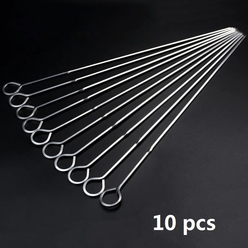 Steel BBQ Skewers 38cm / 15in, 10 Pack with Ring-Tip Handles