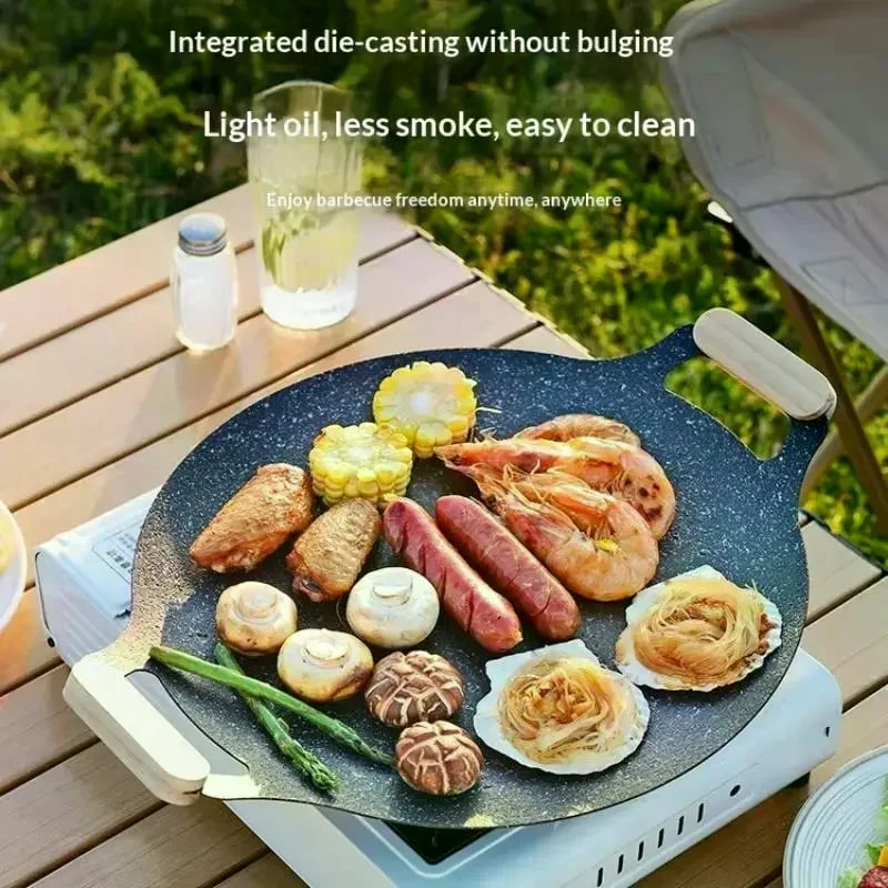 Round Korean-Style BBQ Grill Pan, Black Maifan Stone Non-Stick Coating, 28-38cm