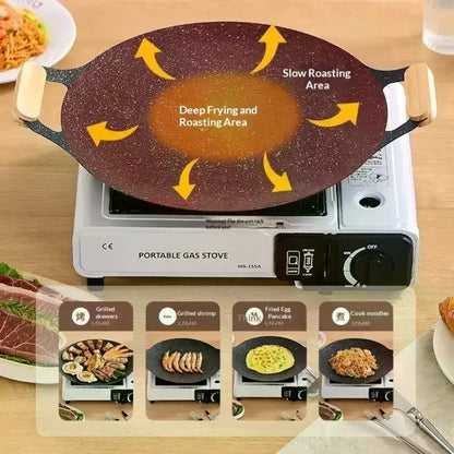 Round Korean-Style BBQ Grill Pan, Black Maifan Stone Non-Stick Coating, 28-38cm