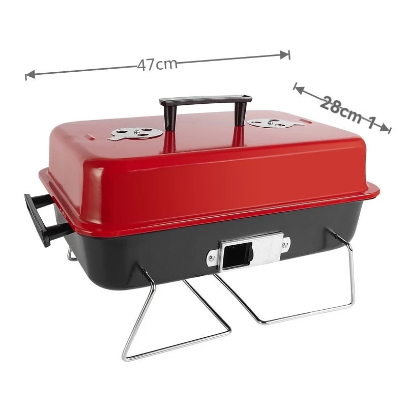 Portable Charcoal BBQ Grill with Lid, Folding Legs, Iron, 43 x 28cm, CA-06