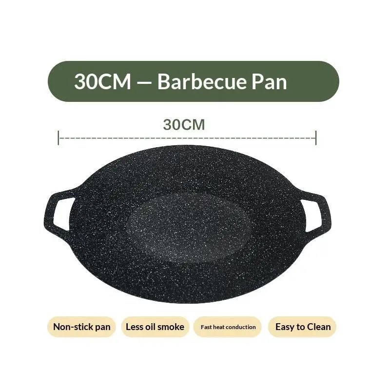 Round Korean-Style BBQ Grill Pan, Black Maifan Stone Non-Stick Coating, 28-38cm - 30CM