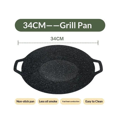 Round Korean-Style BBQ Grill Pan, Black Maifan Stone Non-Stick Coating, 28-38cm - 34CM