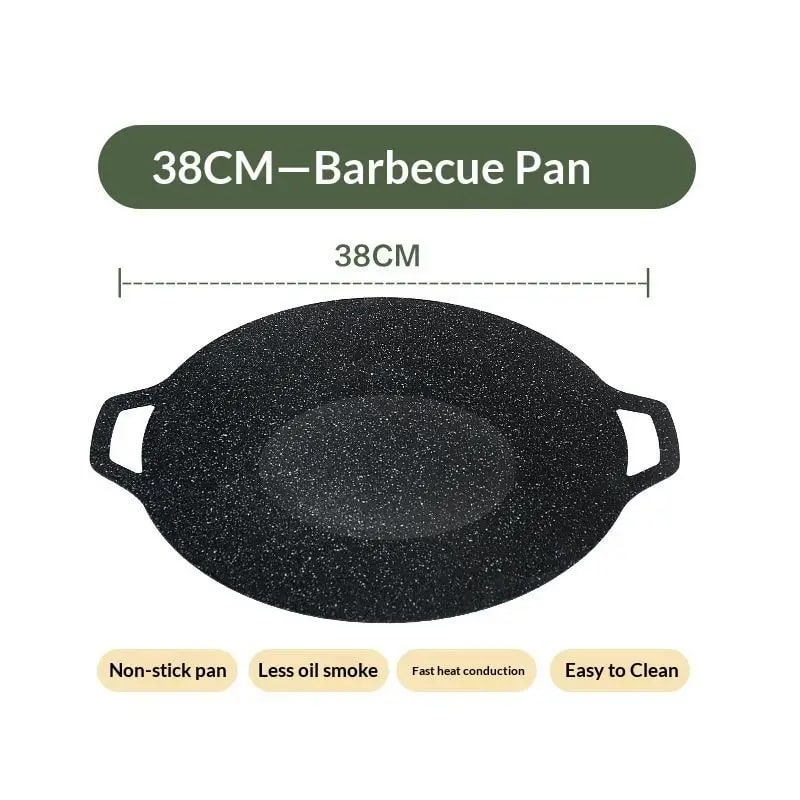 Round Korean-Style BBQ Grill Pan, Black Maifan Stone Non-Stick Coating, 28-38cm - 38CM