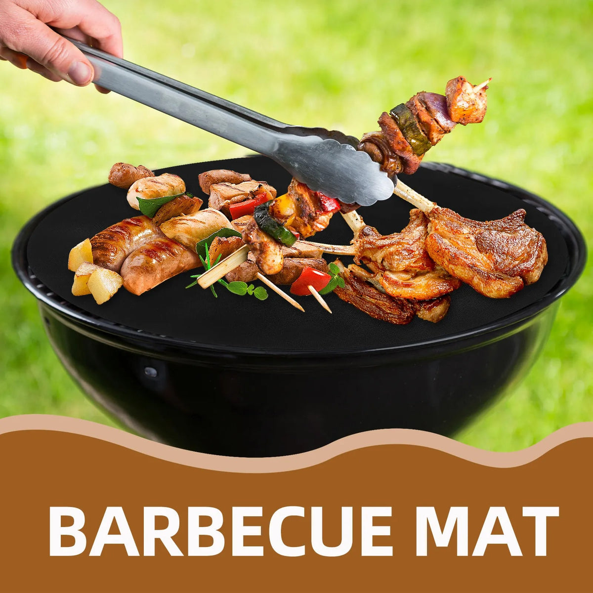 Round Non-Stick BBQ Grill Mats, Reusable Plastic Cooking Pads, 40cm, Pack of 2