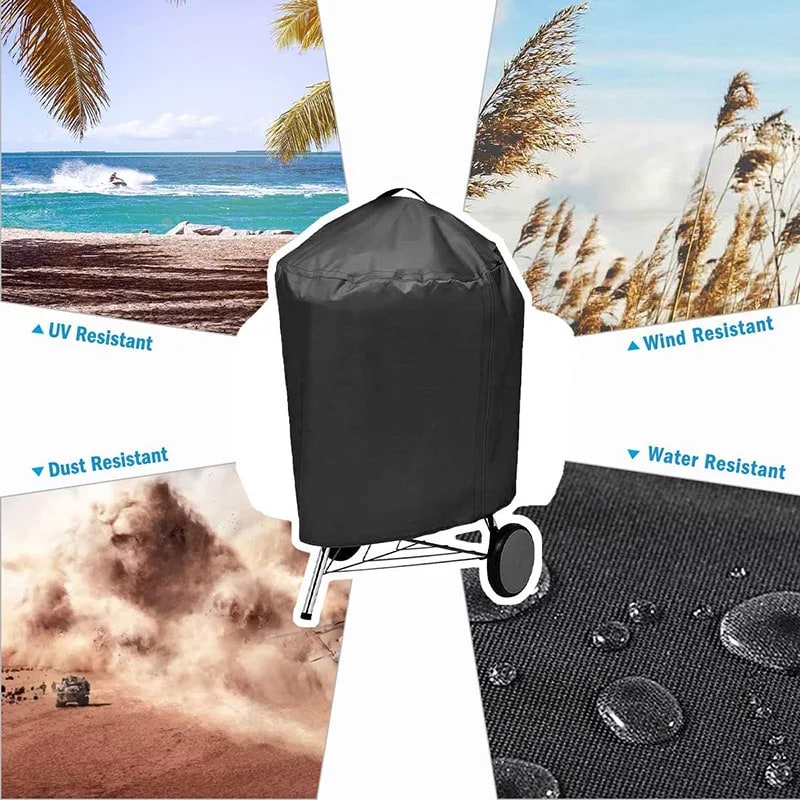 Round BBQ Grill Cover, Waterproof Black and Silver Fabric, 68 x 71cm or 74 x 97cm