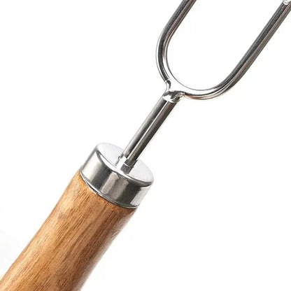 10-Piece Stainless Steel BBQ Skewer Fork Set with Beech Wood Handles