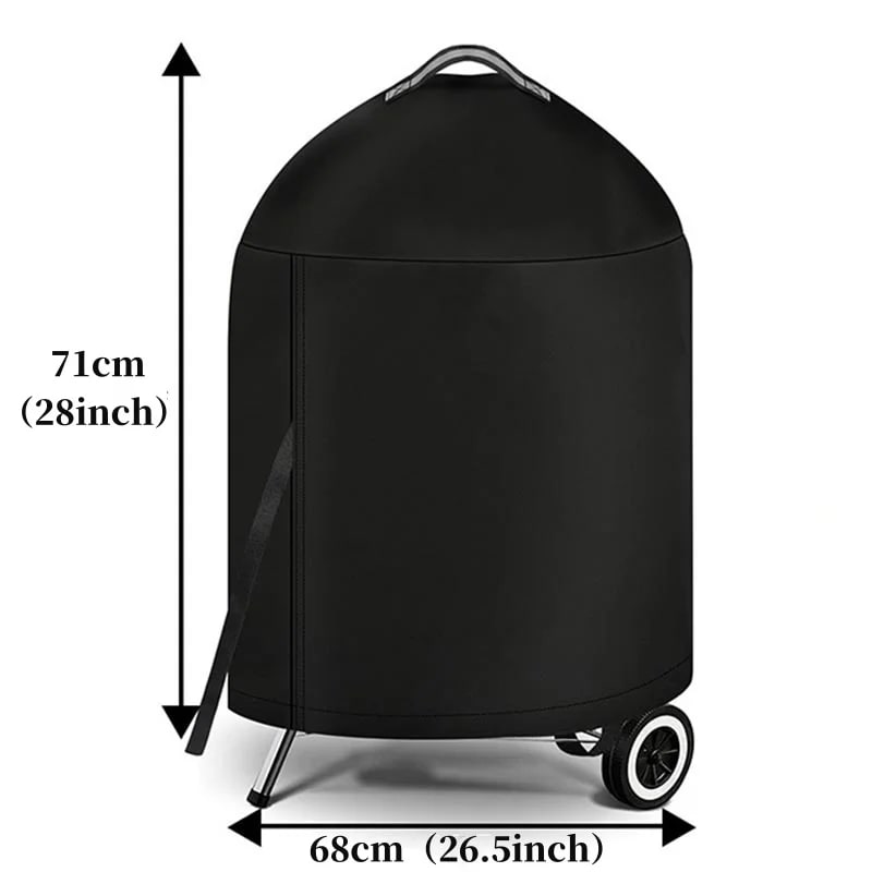 Round BBQ Grill Cover, Waterproof Black and Silver Fabric, 68 x 71cm or 74 x 97cm - 68x71cm