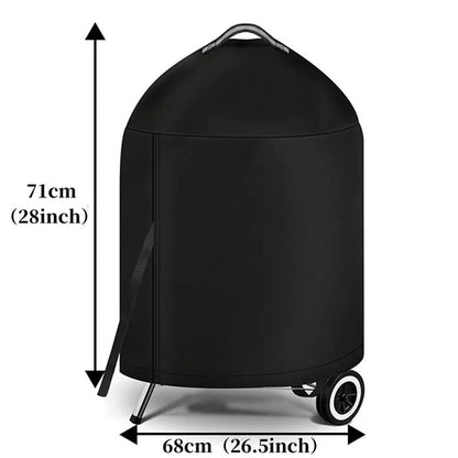 Round BBQ Grill Cover, Waterproof Black and Silver Fabric, 68 x 71cm or 74 x 97cm - 68x71cm