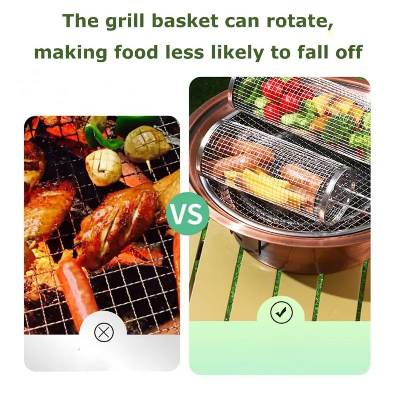 Cylindrical BBQ Grilling Basket, 304 Stainless Steel, 20cm or 30cm