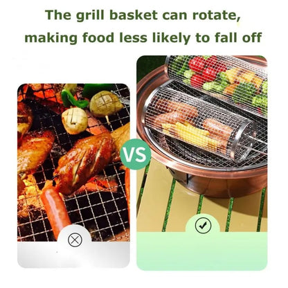Cylindrical BBQ Grilling Basket, 304 Stainless Steel, 20cm or 30cm