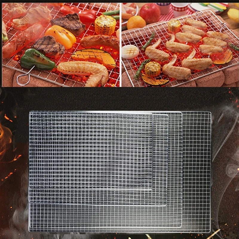 Stainless Steel BBQ Grill Mesh Mat, Non-Stick Barbecue Grilling Basket, 40 x 25cm or 45 x 30cm