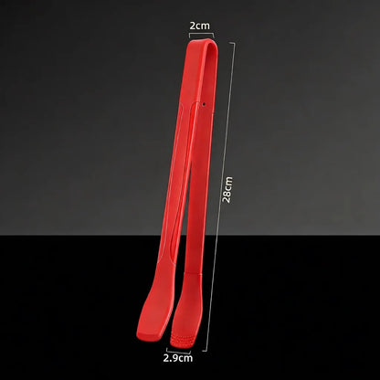 Silicone BBQ Tongs 28cm, Heat Resistant to 200°C, Steak and Grill Food Tongs - Red Curved Tip