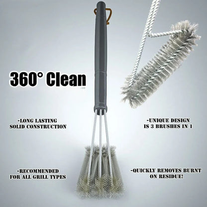 BBQ Grill Cleaning Brush, 3-in-1 Stainless Steel, 18-Inch Handle