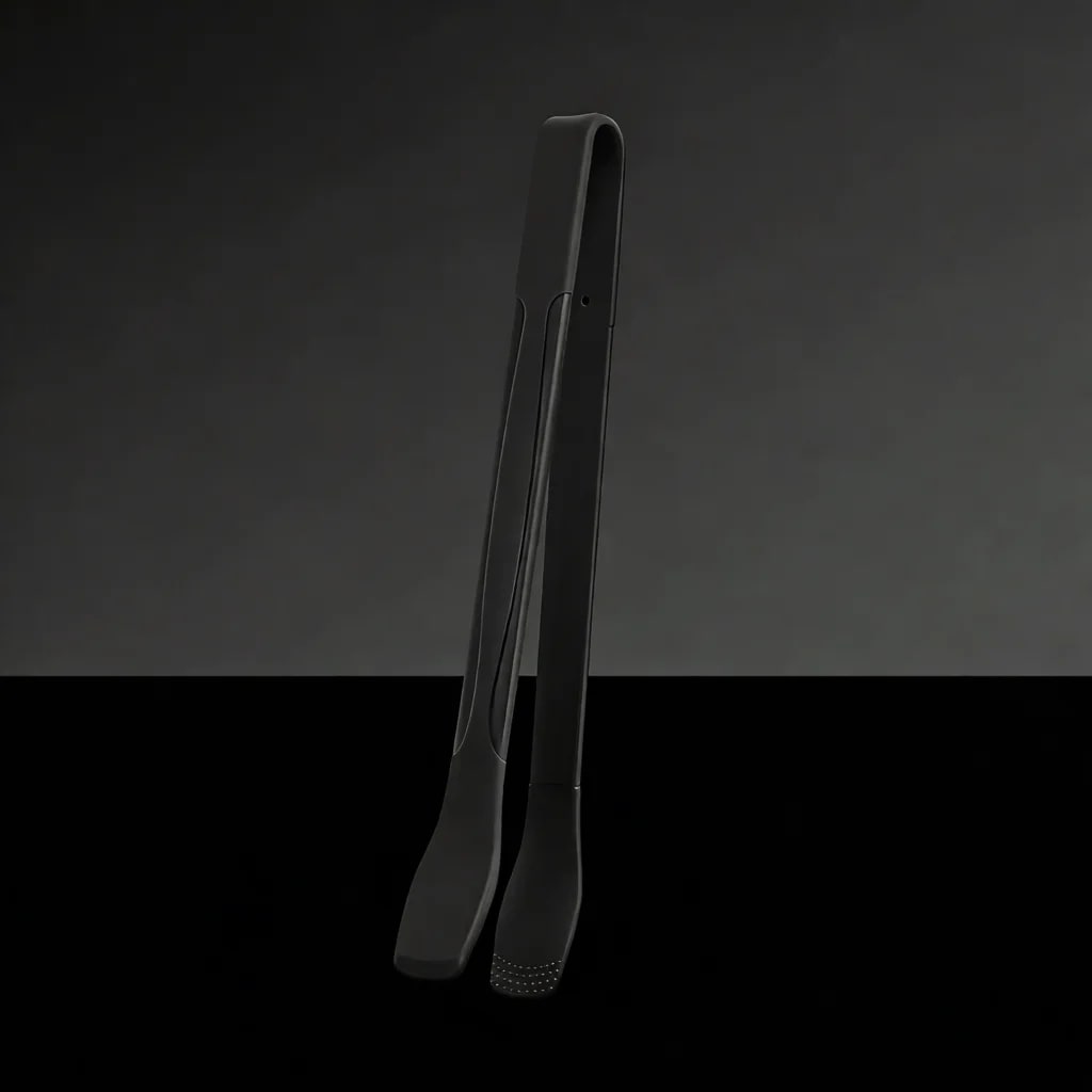 Silicone BBQ Tongs 28cm, Heat Resistant to 200°C, Steak and Grill Food Tongs - Black Curved Tip