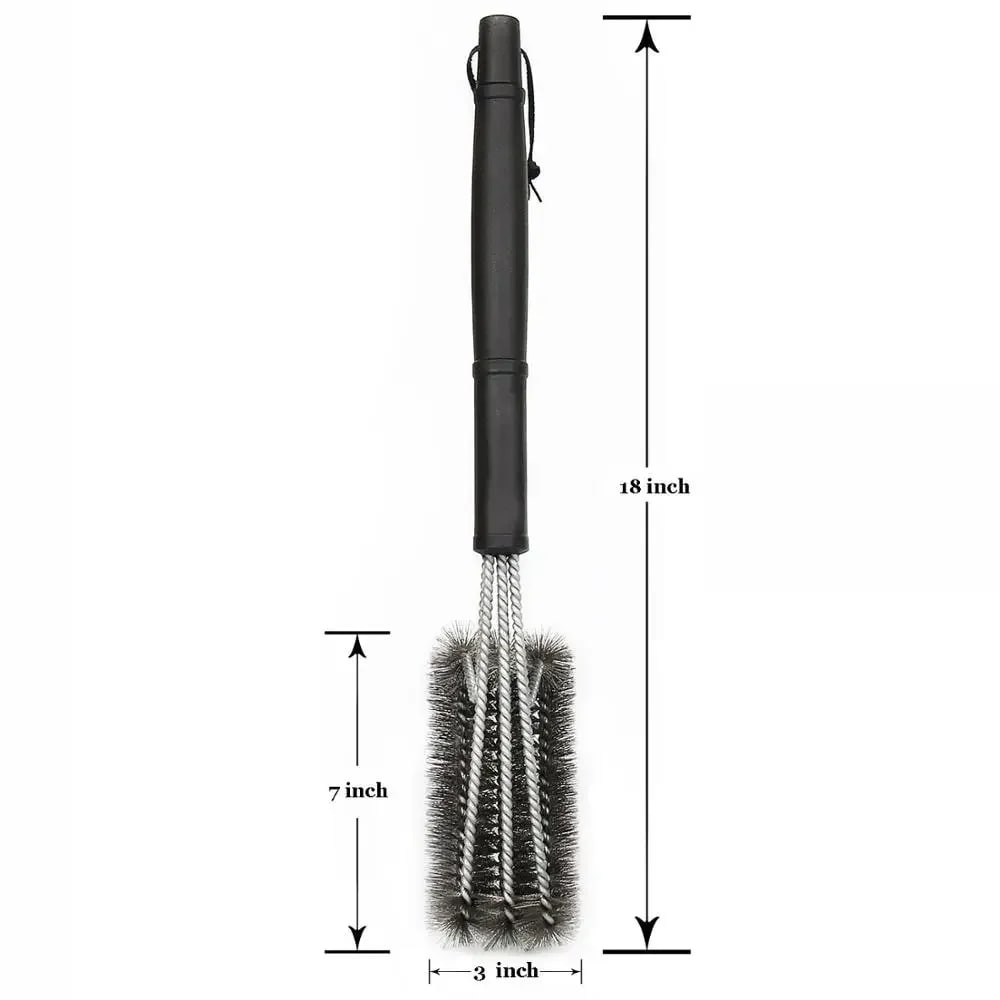 BBQ Grill Cleaning Brush, 3-in-1 Stainless Steel, 18-Inch Handle