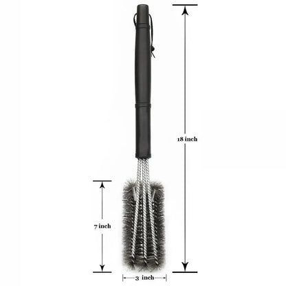 BBQ Grill Cleaning Brush, 3-in-1 Stainless Steel, 18-Inch Handle