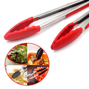 Silicone-Tipped BBQ Tongs, Stainless Steel, 9 or 12 Inch, Red or Black