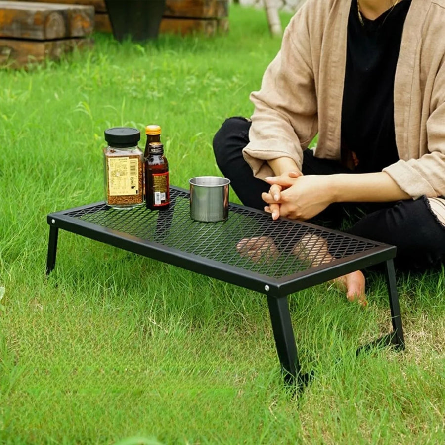 Folding Camping BBQ Grill Cooking Rack, Portable Metal Barbecue Stand 55 x 30 x 16cm