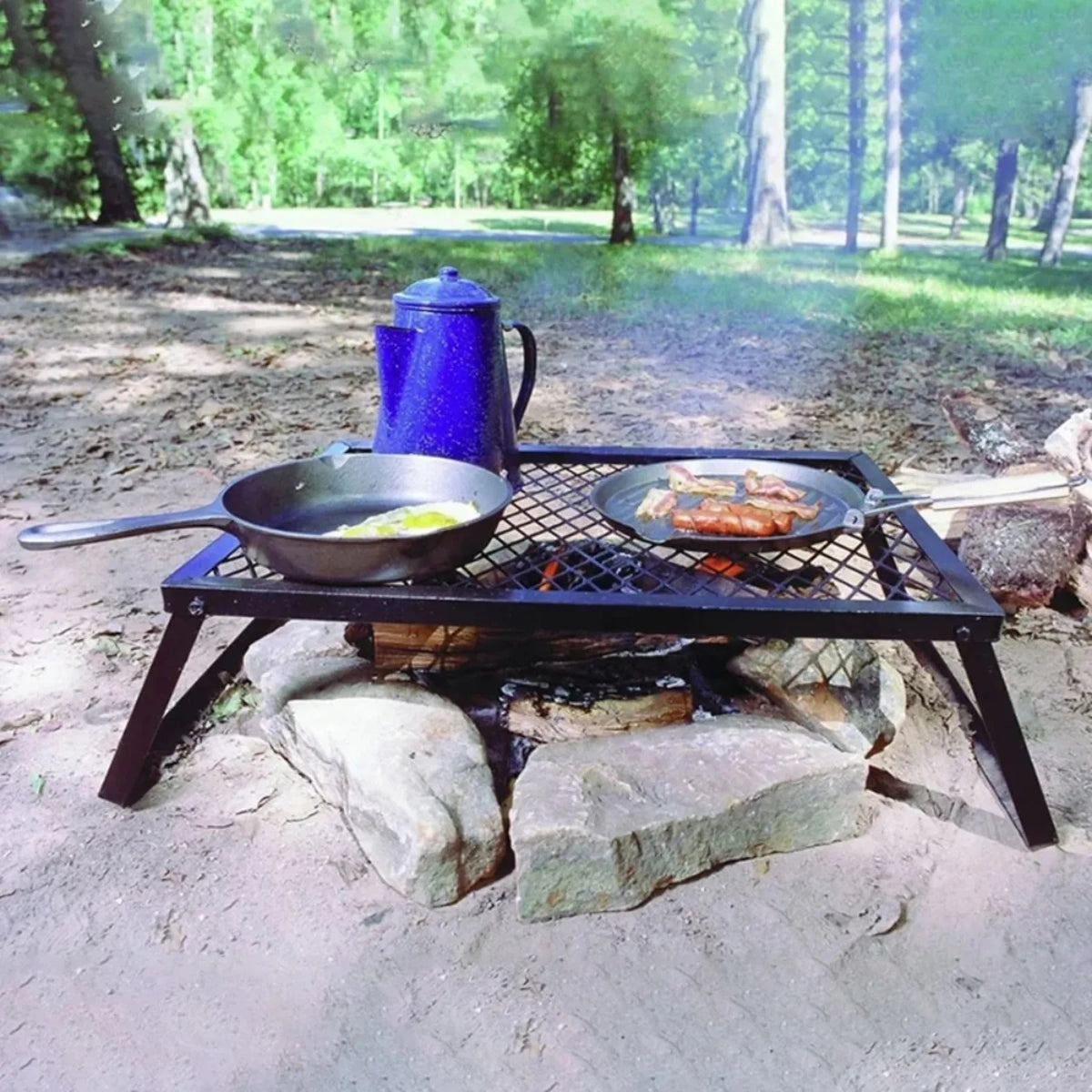 Folding Camping BBQ Grill Cooking Rack, Portable Metal Barbecue Stand 55 x 30 x 16cm